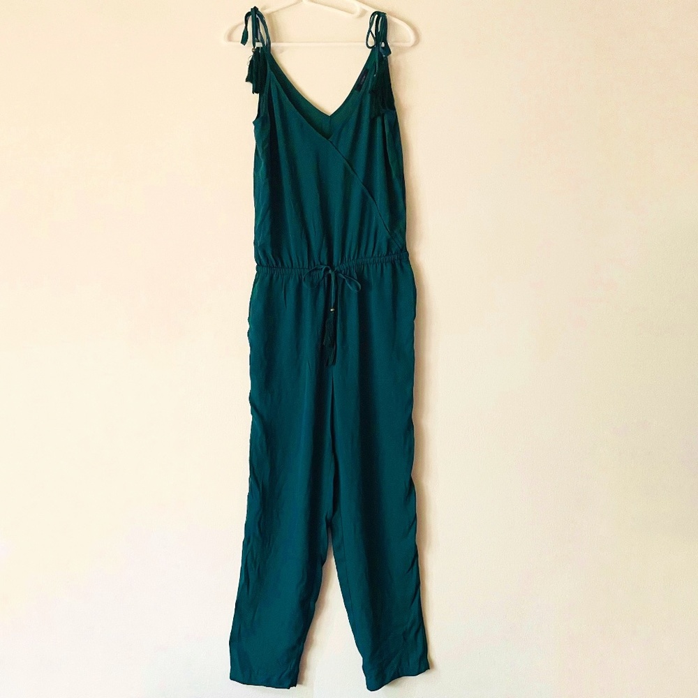 J.Crew XS Green Tassel Strappy Shoulder Tie Jumpsuit - Picture 2 of 6